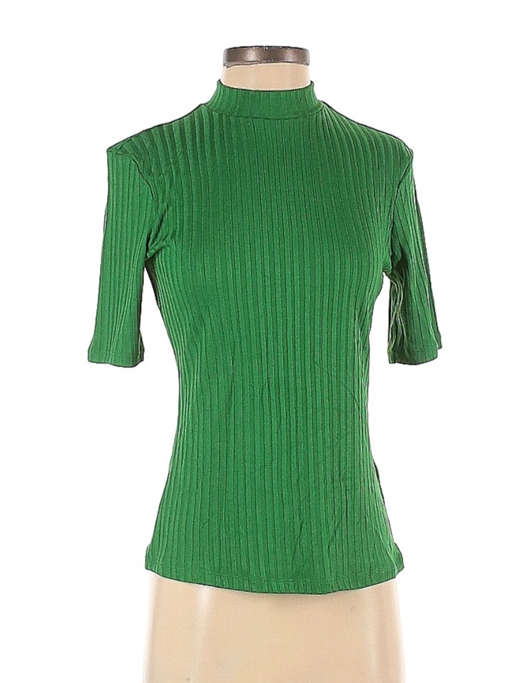 H&M Green Ribbed Short Sleeve Crew Neck Top